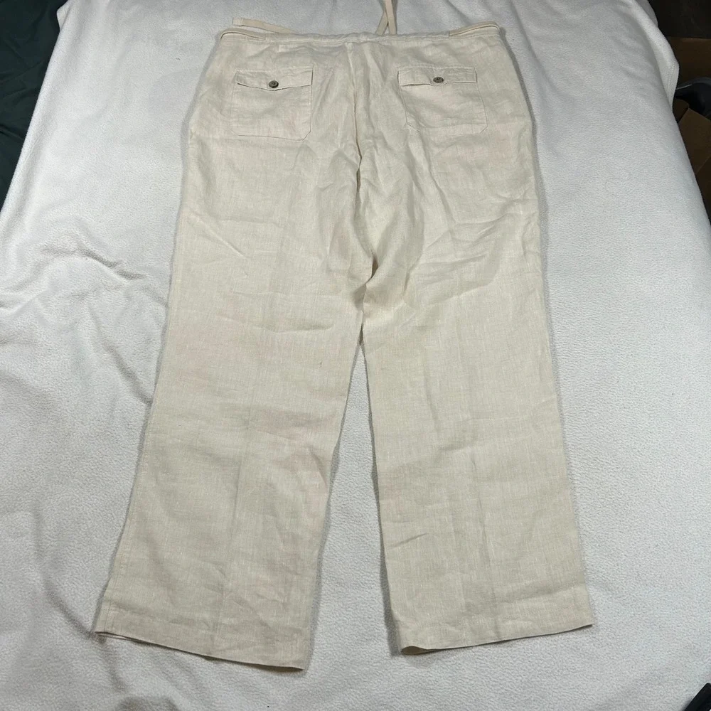 Linen Drawstring Straight Leg Pants 40x32 Tasso Elba Islands Beige Light